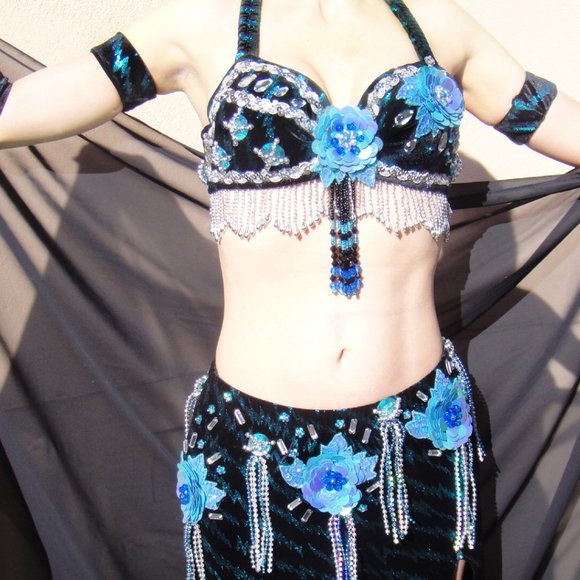 Ameynra Belly Dance Costume Black Velvet Full Set - Picture 5 of 5